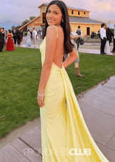 Molly | Mermaid Ruched Yellow Satin Maxi Formal Dress Stores Near Me - Price #price_variant_lowest# - Yellow - PromDressClub